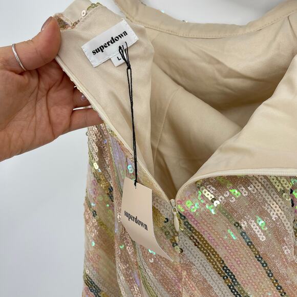 superdown | NWT Cicely Mini Dress in Sequin Multi Cream Pastel Iridescent L - Picture 5 of 14
